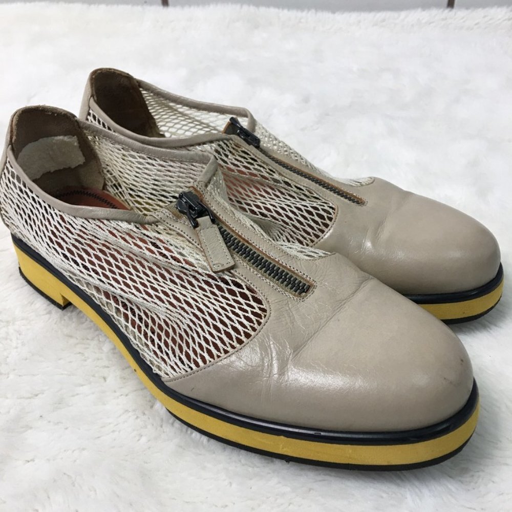 Missoni Tan Yellow Leather Fishnet Mesh Zip Loafer Flats Size 38